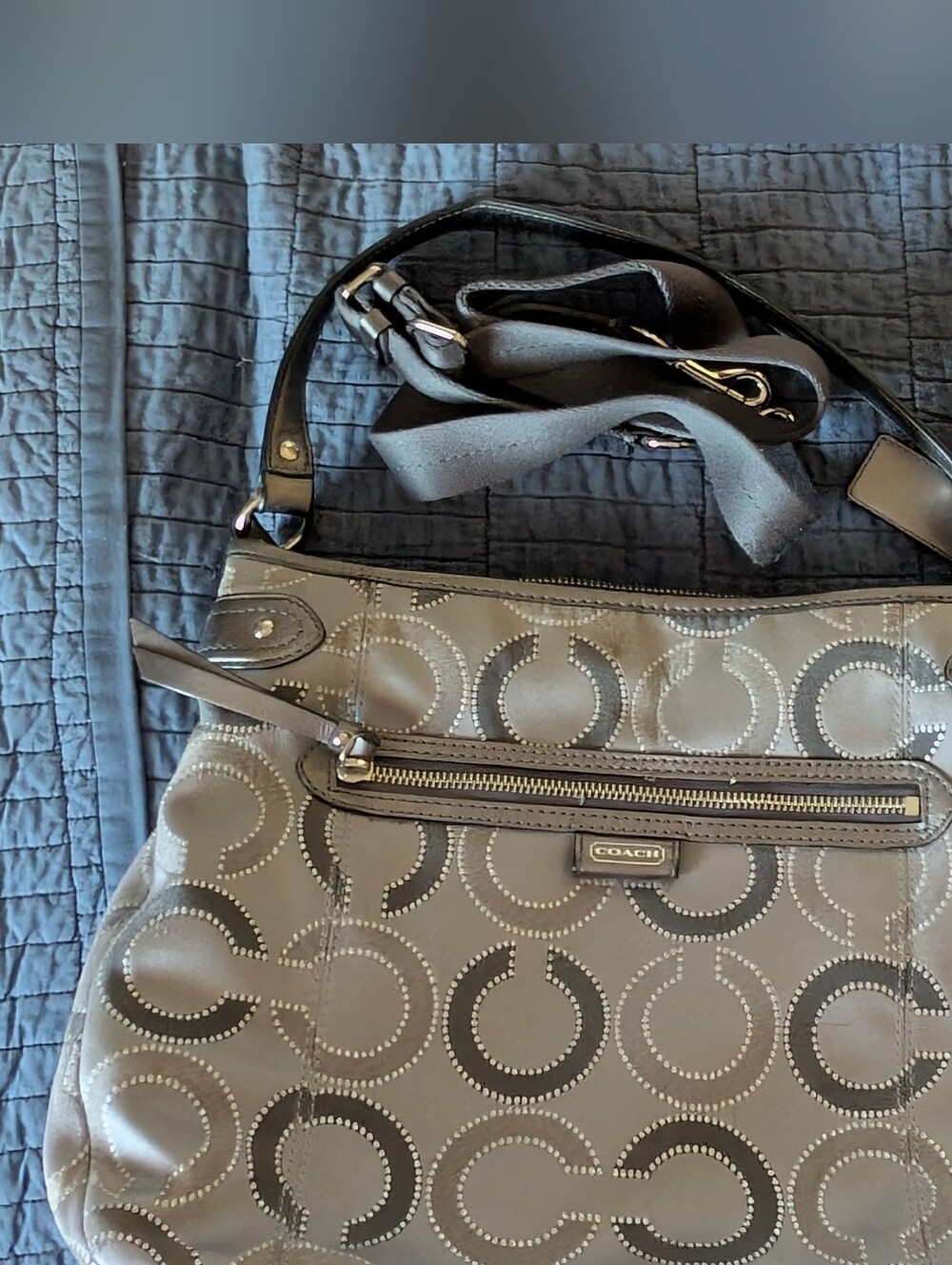 Coach Gray Signature Circle Print Shoulder Bag